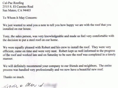 Customer Testimonials - Roofing Installation