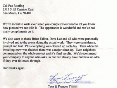 Customer Testimonials - Roofing Services